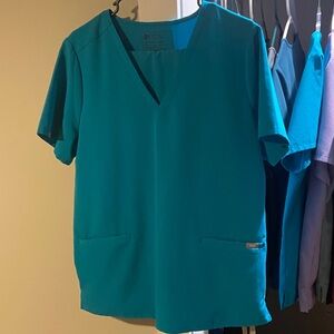 FIGS Women's Teal V-Neck Short Sleeve Scrub Top